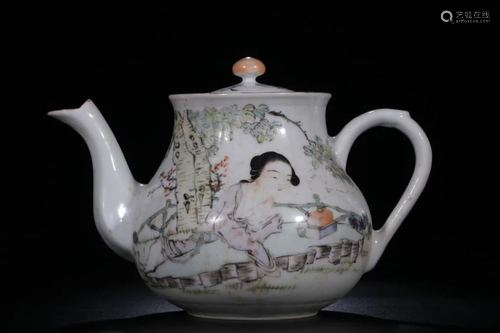 Qing Chinese Famille Rose Porcelain Teapot w Calli