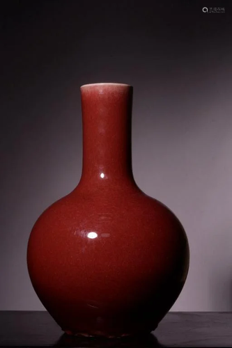 Chinese Red Glazed Porcelain Vase,Late Qing