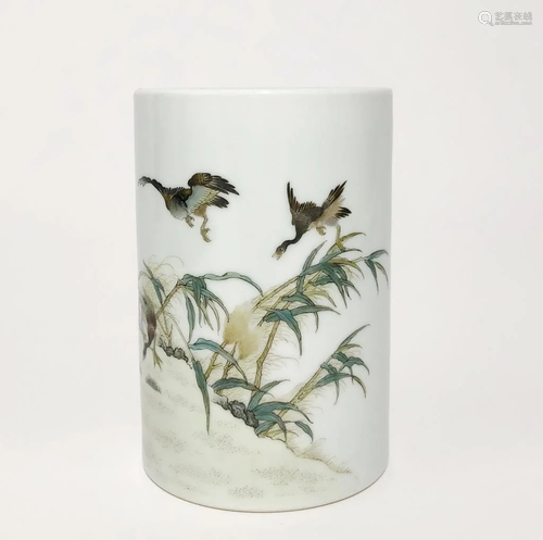 Chinese Famille Rose Porcelain Brushpot,Mark