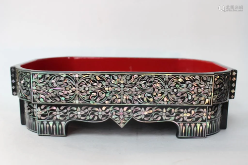 Chinese Lacquer Tray w Mother Inlaid