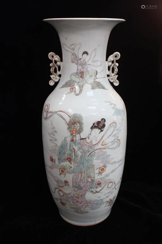 Chinese Famille Rose Porcelain Vase w Calligraphy