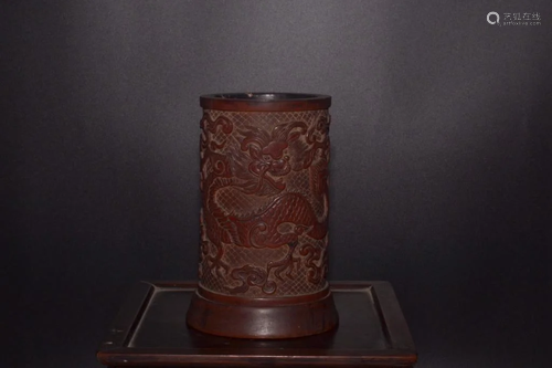 Late Qing Chinese Bamboo Carved Brushpot