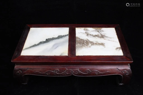 Chinese Wood Low Table w Mable Inlaid