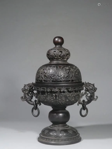 Chinese Hand Carved Zitan Wood Censer