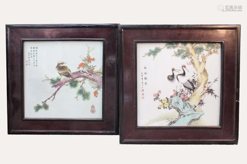 Pair Chinese Famille Rose Porcelain Plaque