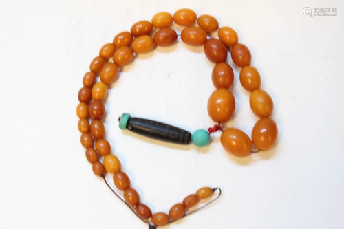 Amber Necklace w Agate Pendant