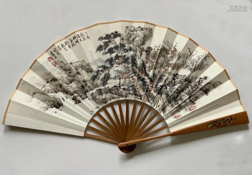Chinese ink Color Fan, Signed