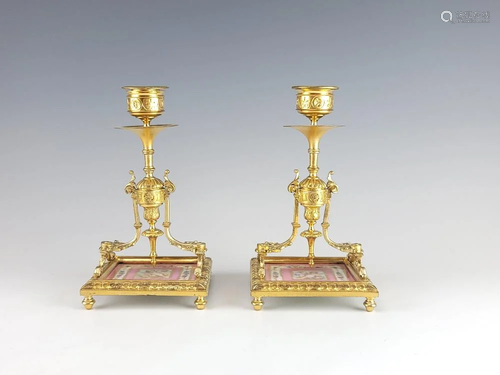 19C French Sevres Porcelain Bronze Candleholder