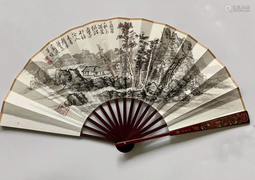 Chinese ink Color Fan , Signed