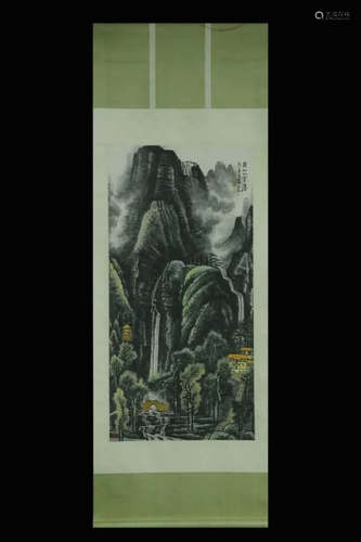 Chinese Ink Color Landscape Scroll Painting