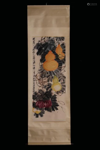 Chinese Ink Color Scroll Painting w Calligraphy