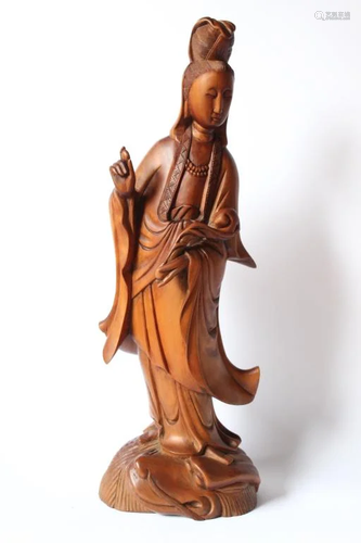 Chinese Huangyang Wood Carved Guanyin