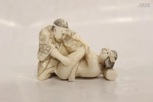 Japanese Bone Carved Erotic Subject Figurine Group