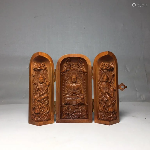 Chinese Huangyang Wood Carved Buddha Case