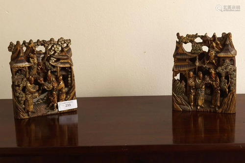 PAIR OF 19TH-CENTURY CHINESE CARVED BOOKENDS