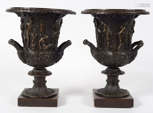 PAIR OF 19TH-CENTURY BRONZE URNS