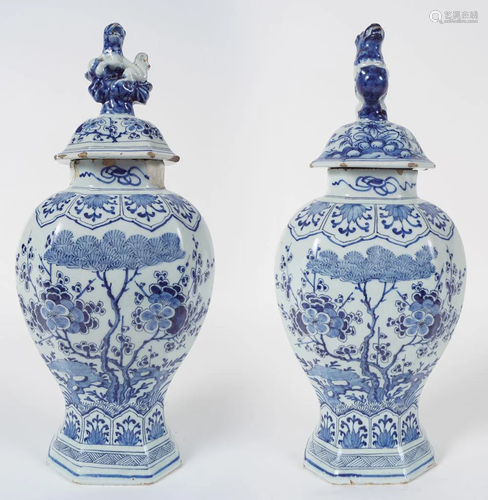 PAIR 18TH-CENTURY DELFT BLUE AND WHITE VASES