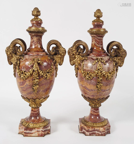 PAIR OF 19TH-CENTURY ROUGE ROYALE MARBLE URNS