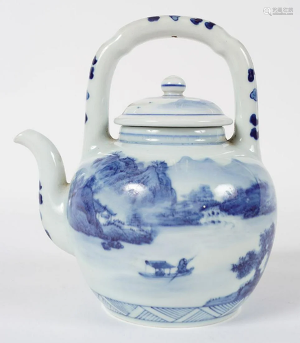 CHINESE QING BLUE AND WHITE TEA POT