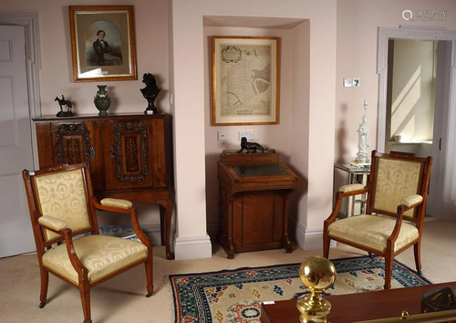 PAIR OF EDWARDIAN SATINWOOD ELBOW CHAIRS