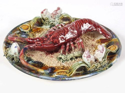 19TH-CENTURY MAJOLICA LOBSTER PLATE