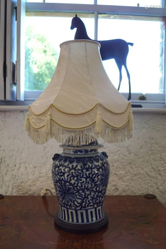 PAIR OF CHINESE BLUE AND WHITE TABLE LAMPS