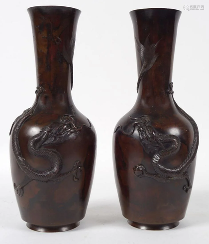 PAIR OF JAPANESE MEIJI BRONZE VASES