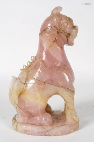 19TH-CENTURY CHINESE ROSE CRYSTAL FOO DOG