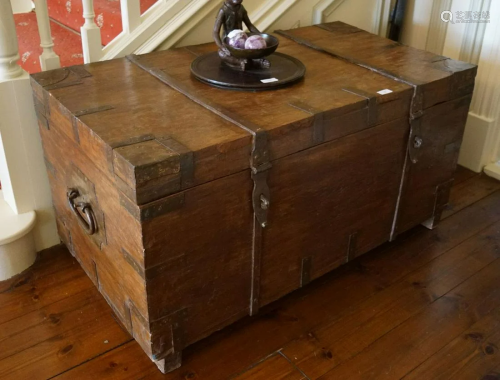 LARGE METAL BOUND CAMPAIGN TRUNK