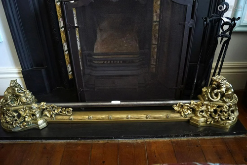 19TH-CENTURY FRENCH BRASS AND STEEL FIRE FENDER