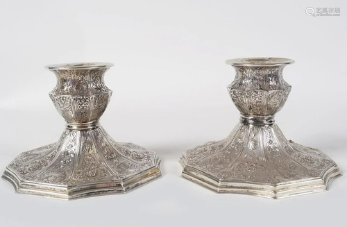 PAIR OF ORNATE SILVER-PLATED CANDLESTICKS