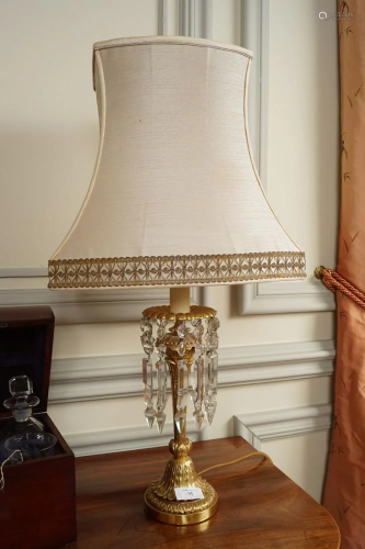 PAIR OF ORMOLU AND CRYSTAL TABLE LAMPS