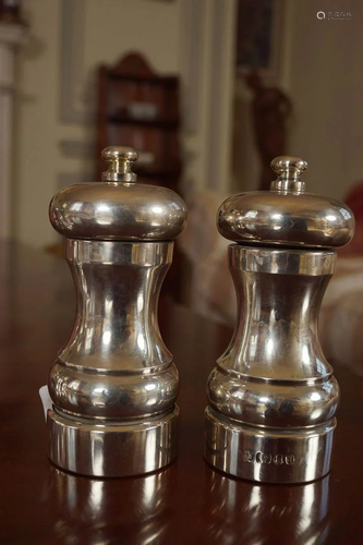 PAIR OF SILVER SALT AND PEPPER CONDIMENTS