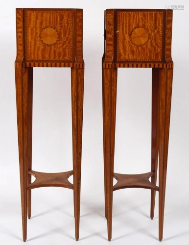 PAIR OF SATINWOOD AND INLAID PLANT STANDS