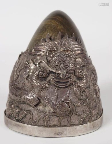 IMPERIAL CHINESE SILVER MOUNTED HORN