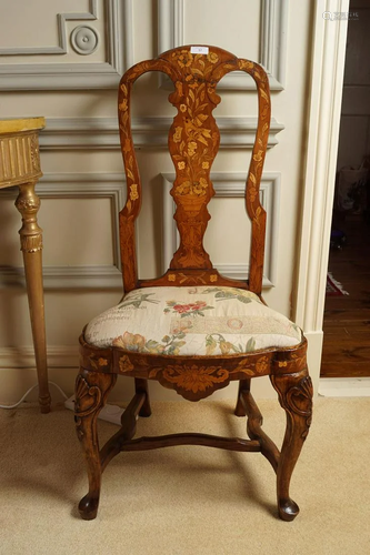 PAIR OF DUTCH MARQUETRY ARMORIAL CHAIRS