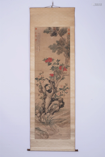 A CHINESE PAINTING OF GARDEN SCENERY