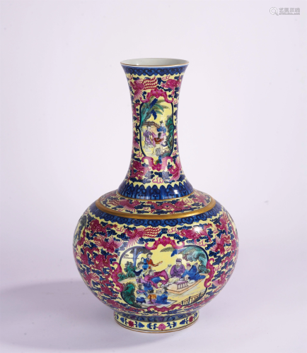 A CHINESE FAMILLE ROSE FIGURES STORY VASE