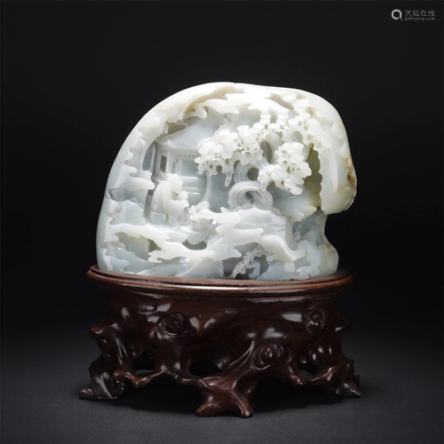 A FINE CHINESE CARVED JADE BOULDER DECORATION