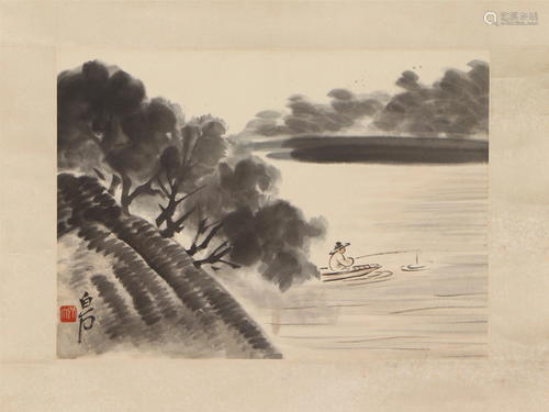 A CHINESE PAINTING OF FISHING ON STREAM