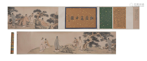 A CHINESE SCROLL PAINTING OF SCHOLAR GATHERING