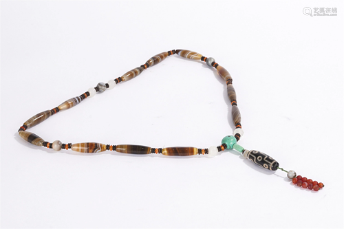 A STRING OF DZI BEADS NECKLACE