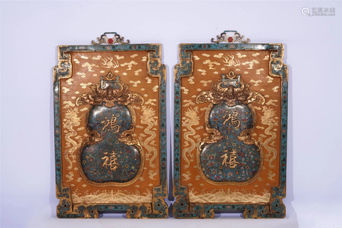 PAIR OF CHINESE CLOISONNE ENAMEL HANGING PANELS