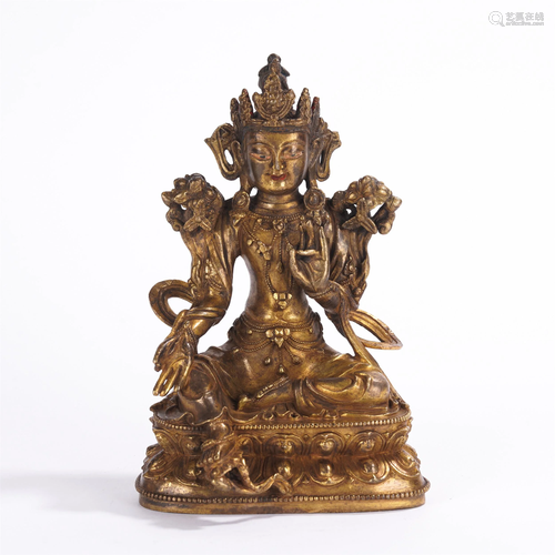 A CHINESE GILT BRONZE AVALOKITESVARA