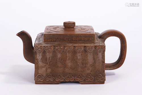 A CHINESE INSCRIBED YIXING GLAZED TEA POT