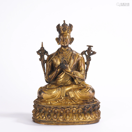 A TIBETAN GILT BRONZE TSONG KHAPA