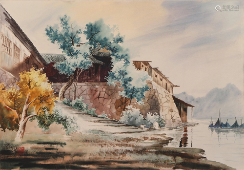 A CHINESE PAINTING OF RIVERBANK