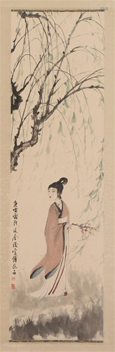 A CHINESE PAINTING OF LADY IN GARDEN