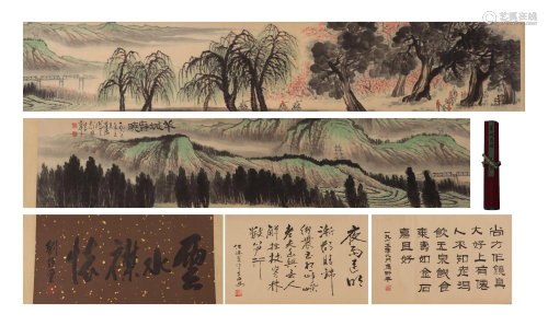 A CHINESE PAINTING HAND-SCROLL OF SPRING LANDSCAPE