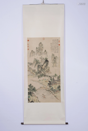 A CHINESE PAINTING OF OVERLOOKING LANDSCAPE